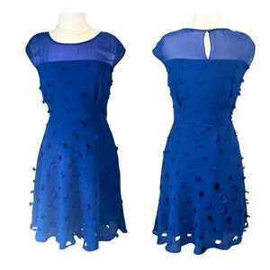 Antonio Melani Sz 6 Blue Dress A-line Sleeveless Laser Cut Dot Professional